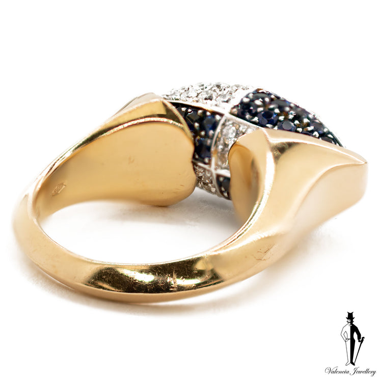 0.94 CT. (VVS) Diamond and Sapphire Two Tone Ladies Ring in 18K Gold