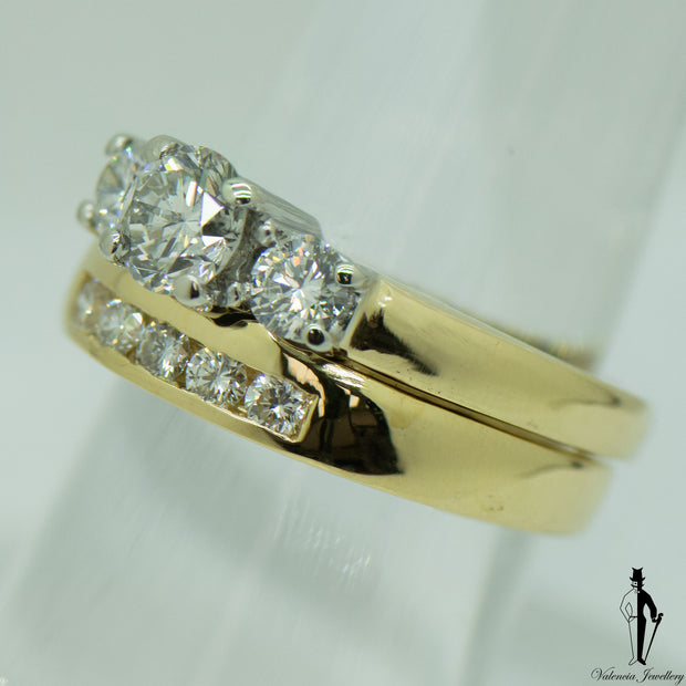 1.25 CT. (SI-I1) Diamond Ring and Band Set in 18K Yellow and White Gold