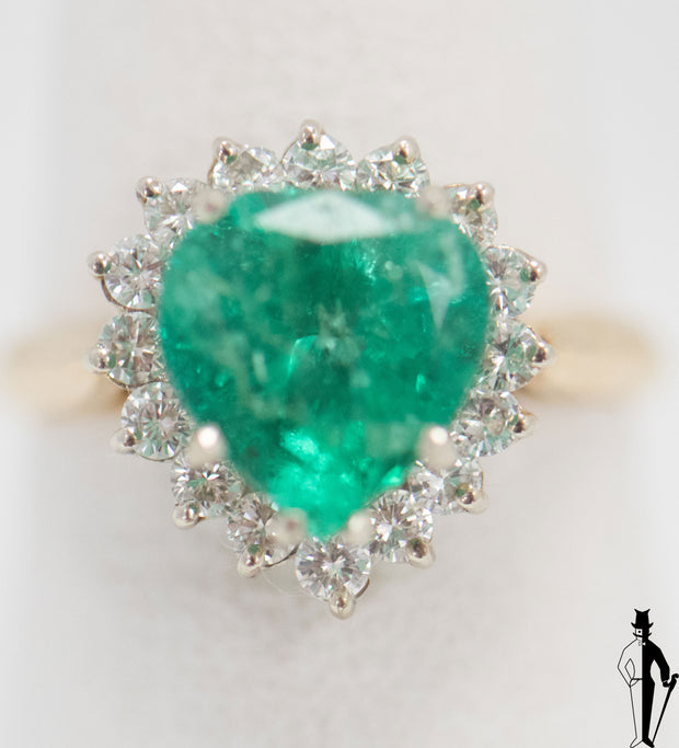 3.7 CT. Emerald and 0.64 CT Diamond Ring in 18K Yellow and White Gold