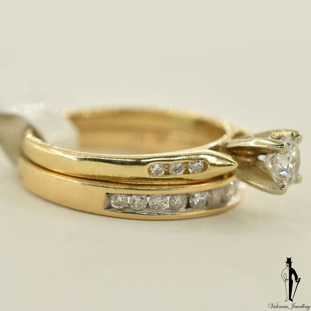 14K Yellow Gold SI2 Diamond (0.39 CT.) Channel Setting Engagement Ring and Band