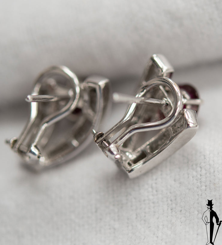 1.0 CT. Diamond and 2.20 CT. Ruby Earrings in 18K White Gold