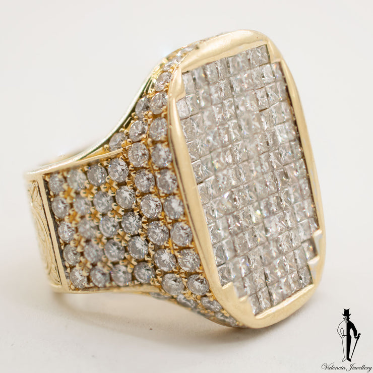 12.12 CT. (SI) Diamond Gentlemen Ring in 14K Yellow and White Gold