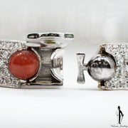 2.65 CT. (VVS) Diamond, Coral and Onyx Ladies Bracelet in 18K White Gold