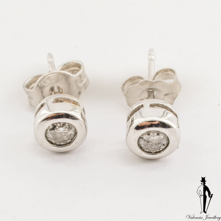 0.2 CT (I-2 J) Diamond "Bezel" Set Stud Earrings in 14k White Gold