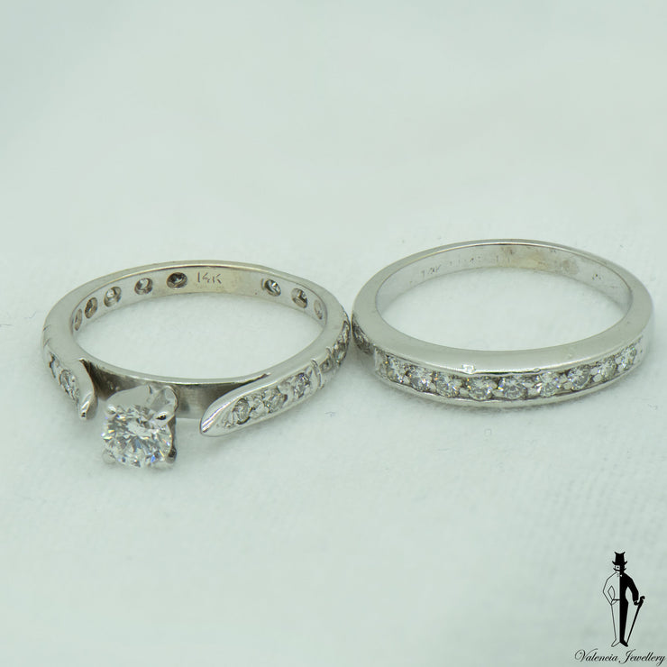 1.12 CT. (VS-SI1) Diamond Ring and Band Set in 14K White Gold