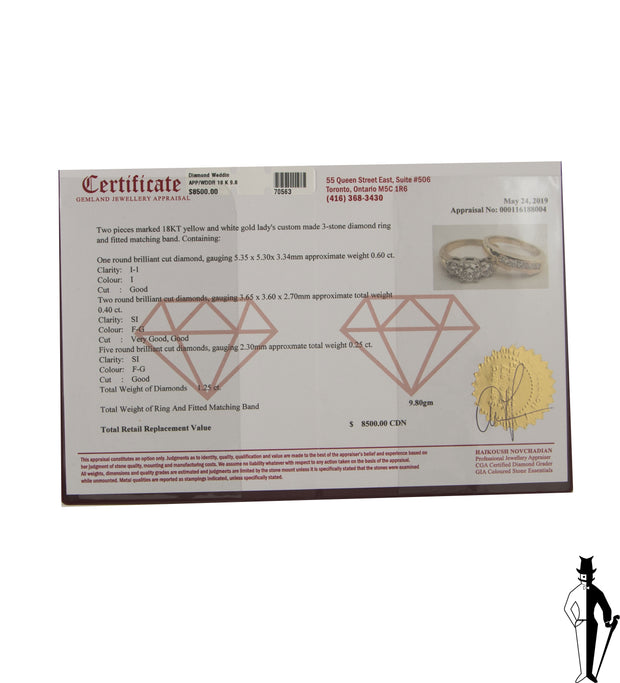 1.25 CT. (SI-I1) Diamond Ring and Band Set in 18K Yellow and White Gold