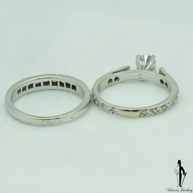 1.12 CT. (VS-SI1) Diamond Ring and Band Set in 14K White Gold