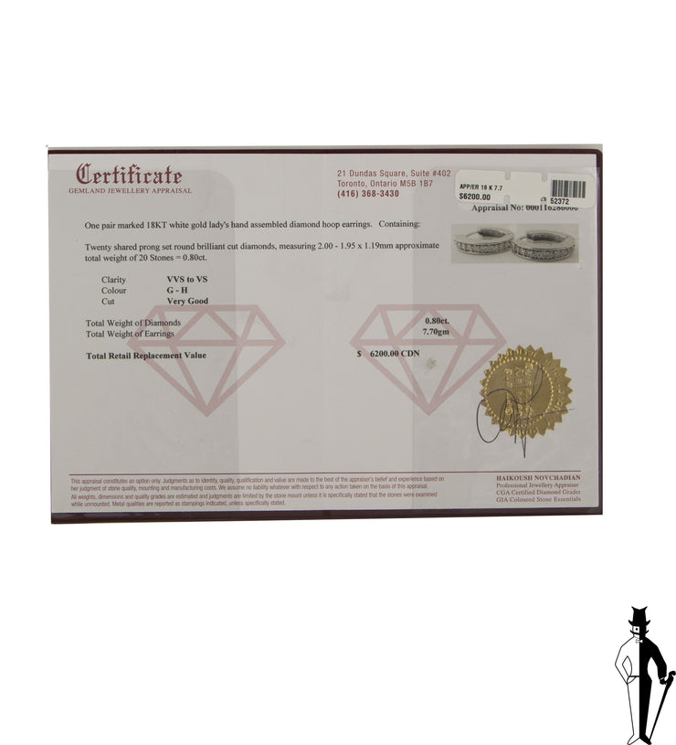 0.80 CT. (VVS-VS) Diamond Ladies Earrings in 18K White Gold