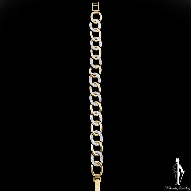 8 Inch 18K Yellow Gold Curb Link Bracelet Set with Cubic Zirconia