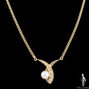16 Inch 14K Yellow Gold Pearl Diamond Necklace