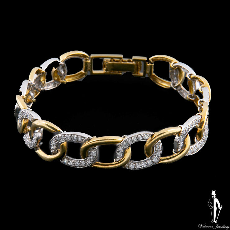 8 Inch 18K Yellow Gold Curb Link Bracelet Set with Cubic Zirconia