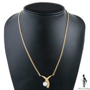 16 Inch 14K Yellow Gold Pearl Diamond Necklace