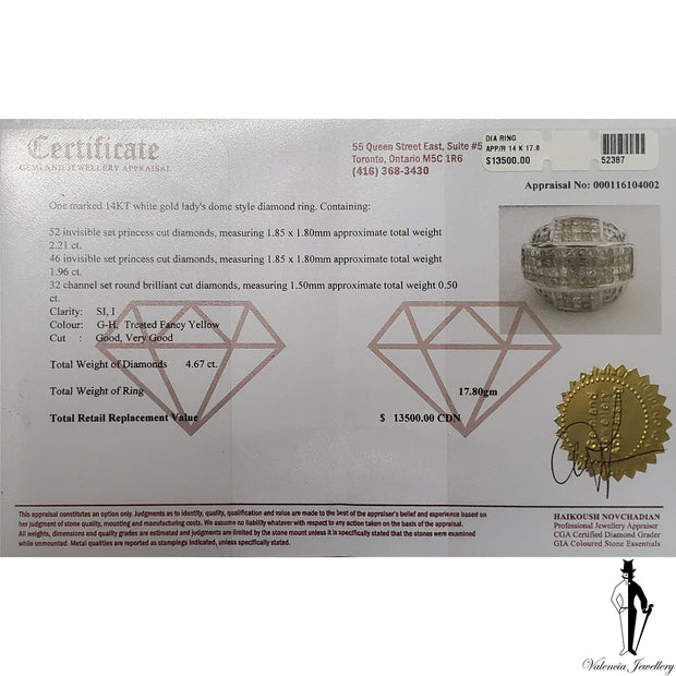 14K White Gold SI-I Diamond (4.67 CT.) Dome Style Ring