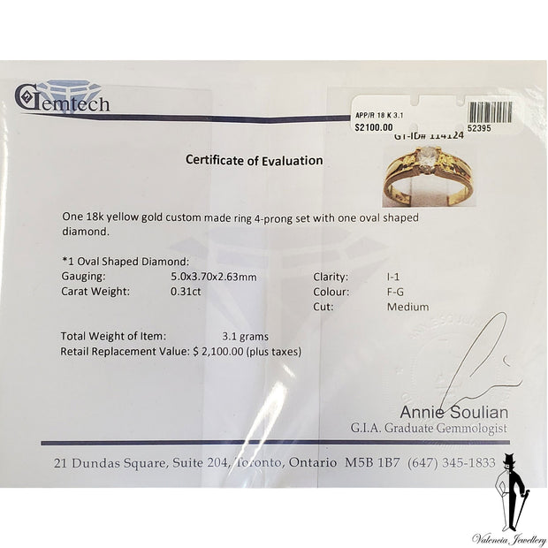18K Yellow Gold I1 Diamond (0.31 CT.) Solitaire Engagement Ring