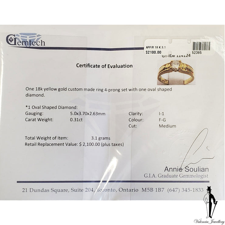 18K Yellow Gold I1 Diamond (0.31 CT.) Solitaire Engagement Ring