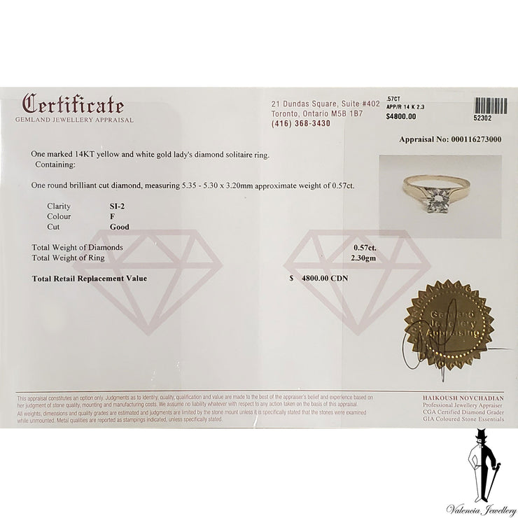 14K Yellow Gold SI2 Diamond (0.57 CT.) Solitaire Engagement Ring
